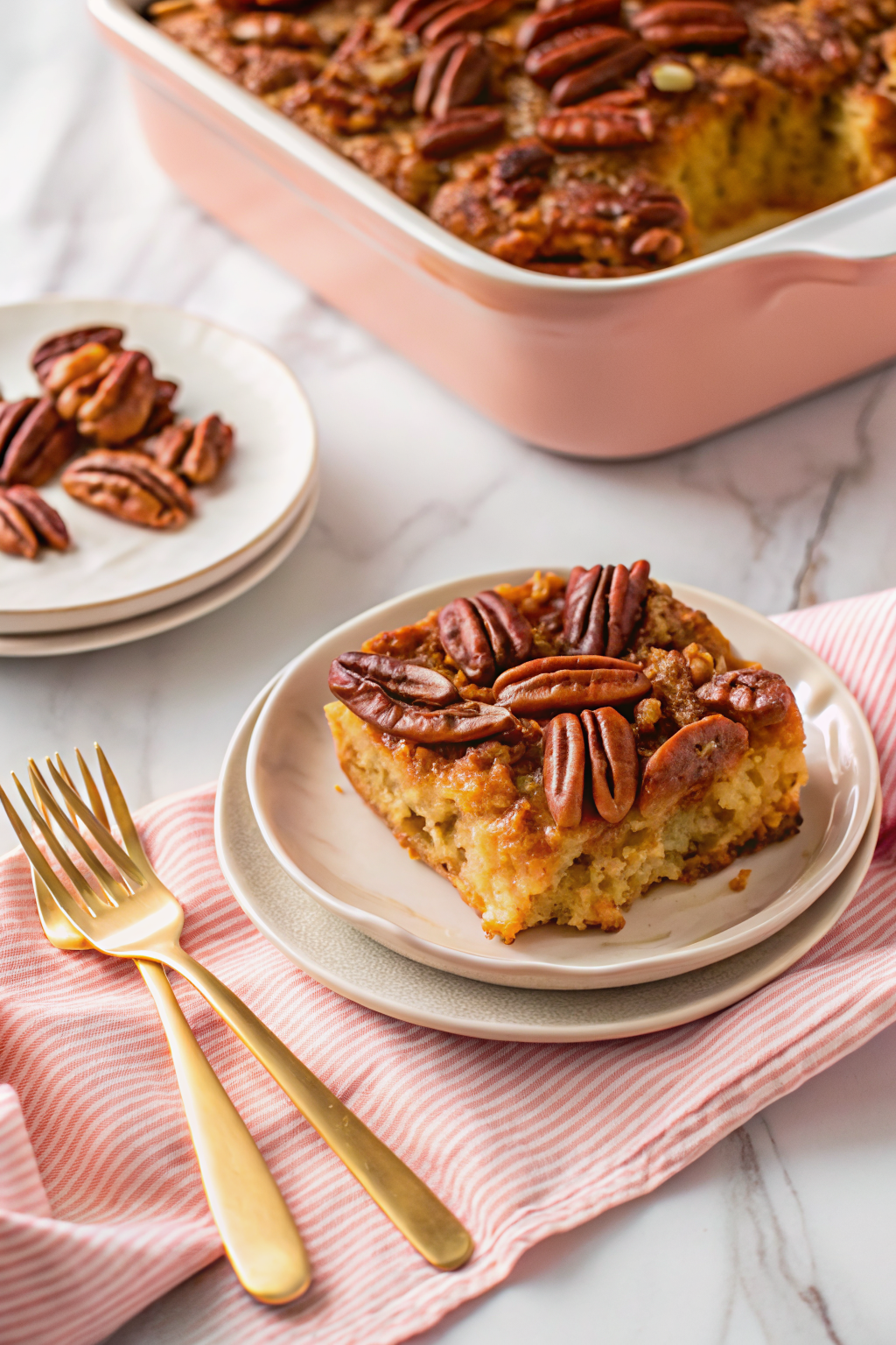 Caramel Pecan Breakfast Casserole ingredients organized and measured on kitchen counter