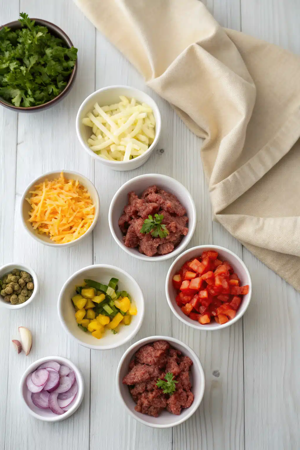 Cheeseburger Casserole beautifully presented from an overhead angle