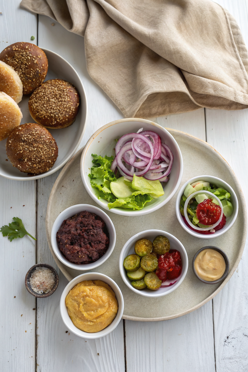 Cheeseburger Sliders beautifully presented from an overhead angle