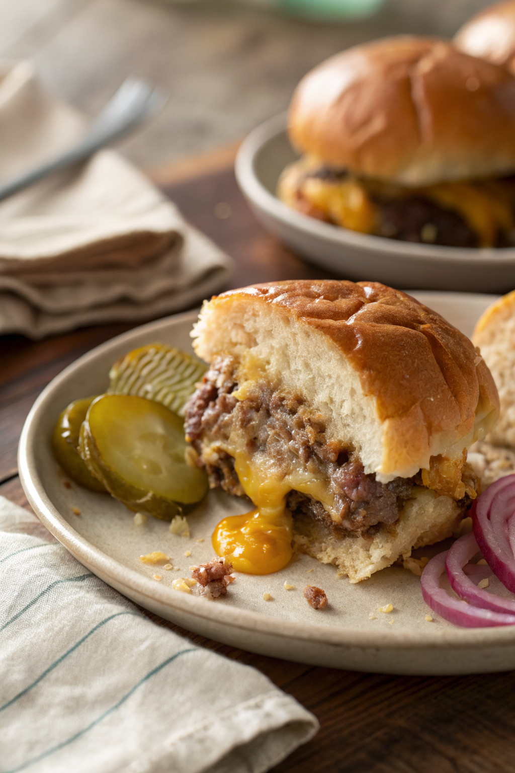 Cheeseburger Sliders slice on plate showing perfect texture and swirl pattern