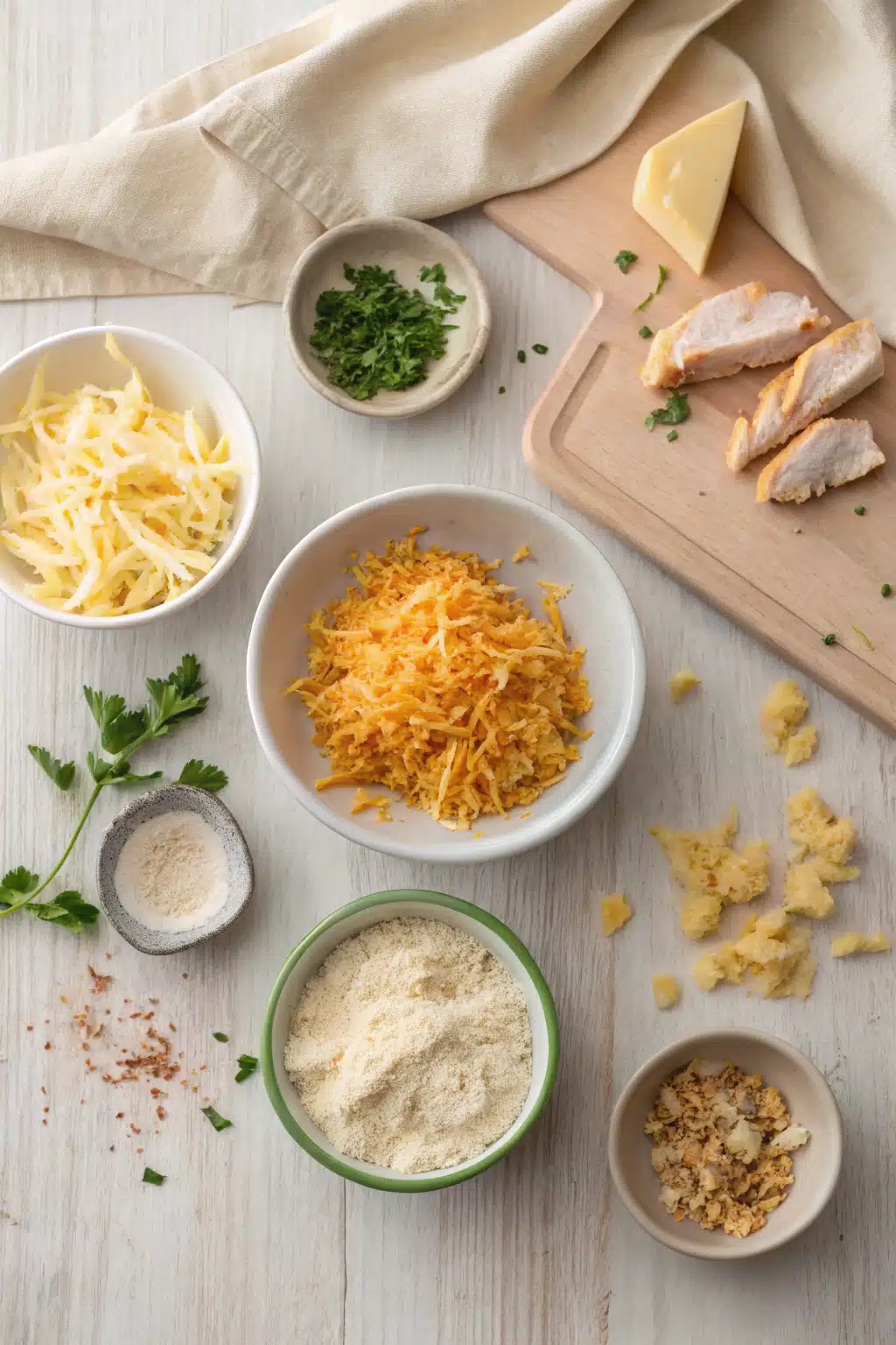 Cheesy Chicken Fritters beautifully presented from an overhead angle