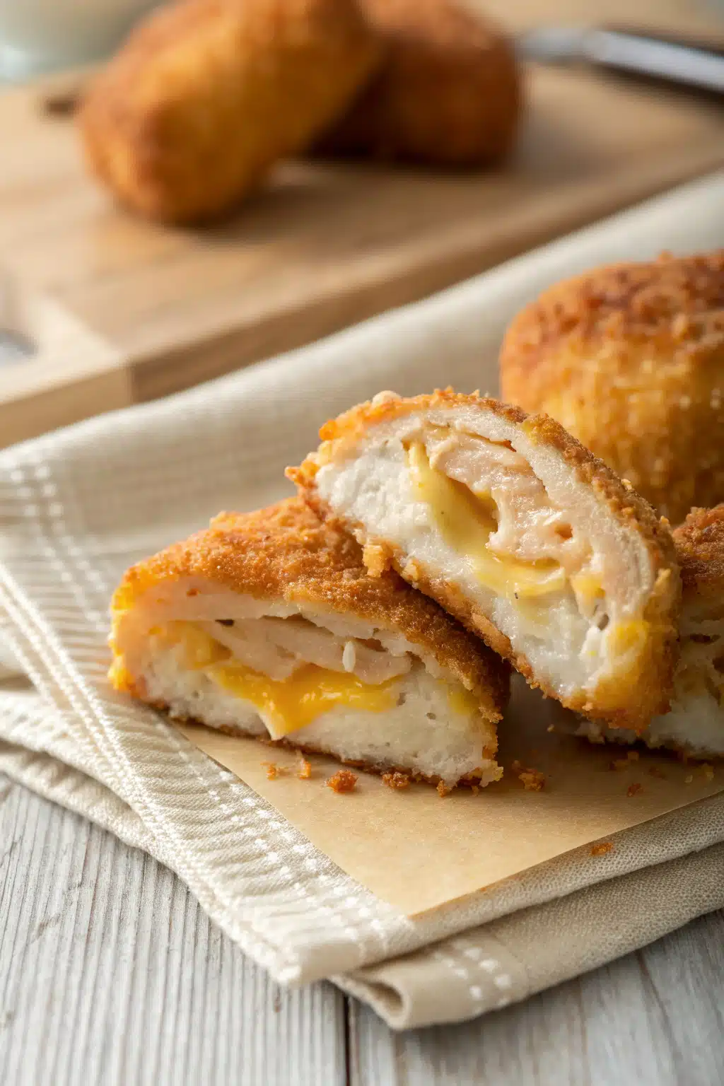 Cheesy Chicken Fritters slice on plate showing perfect texture and swirl pattern