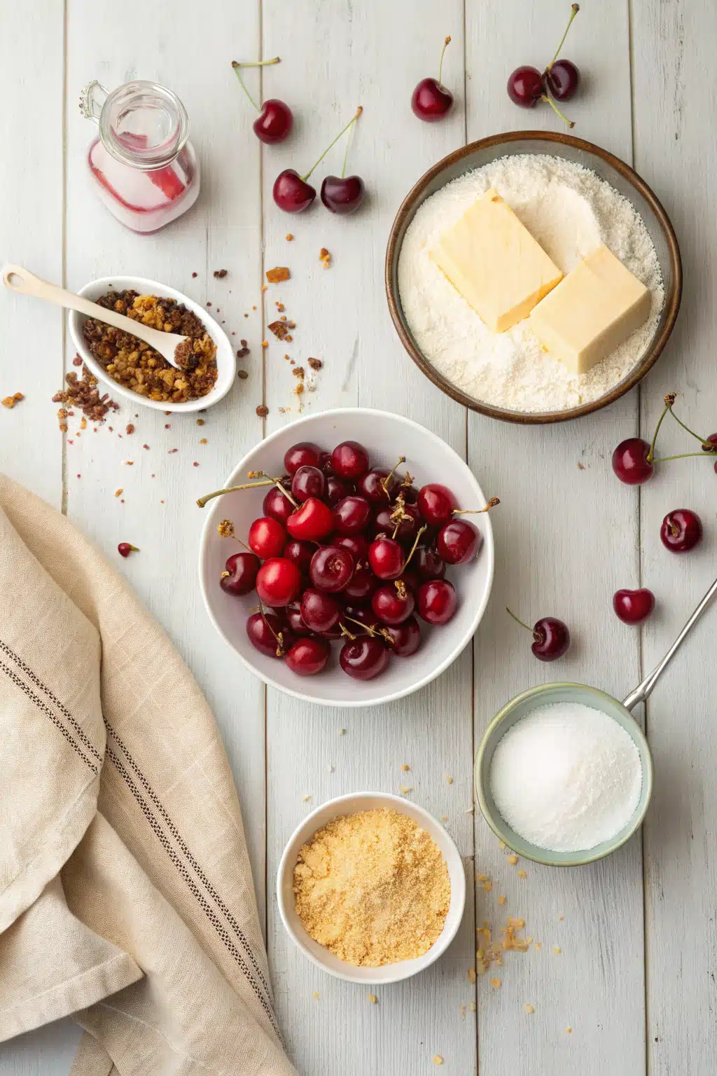 Cherry Dump Cake beautifully presented from an overhead angle