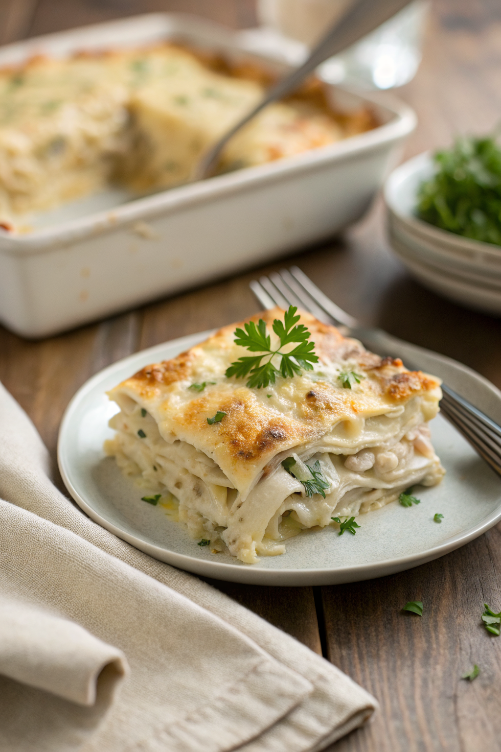 Chicken Alfredo Lasagna ingredients organized and measured on kitchen counter