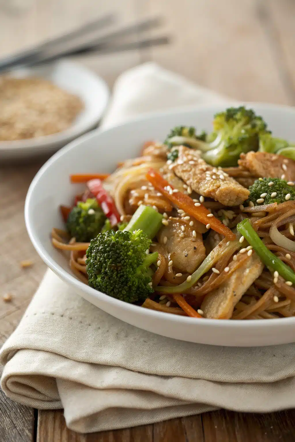 Chicken Broccoli Stir Fry slice on plate showing perfect texture and swirl pattern