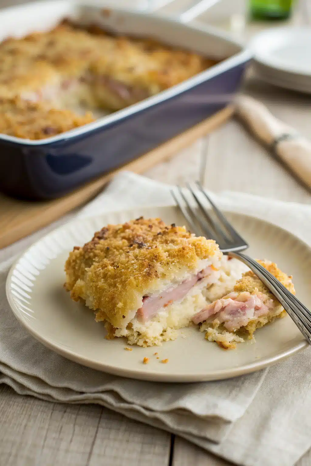 Chicken Cordon Bleu Casserole ingredients organized and measured on kitchen counter