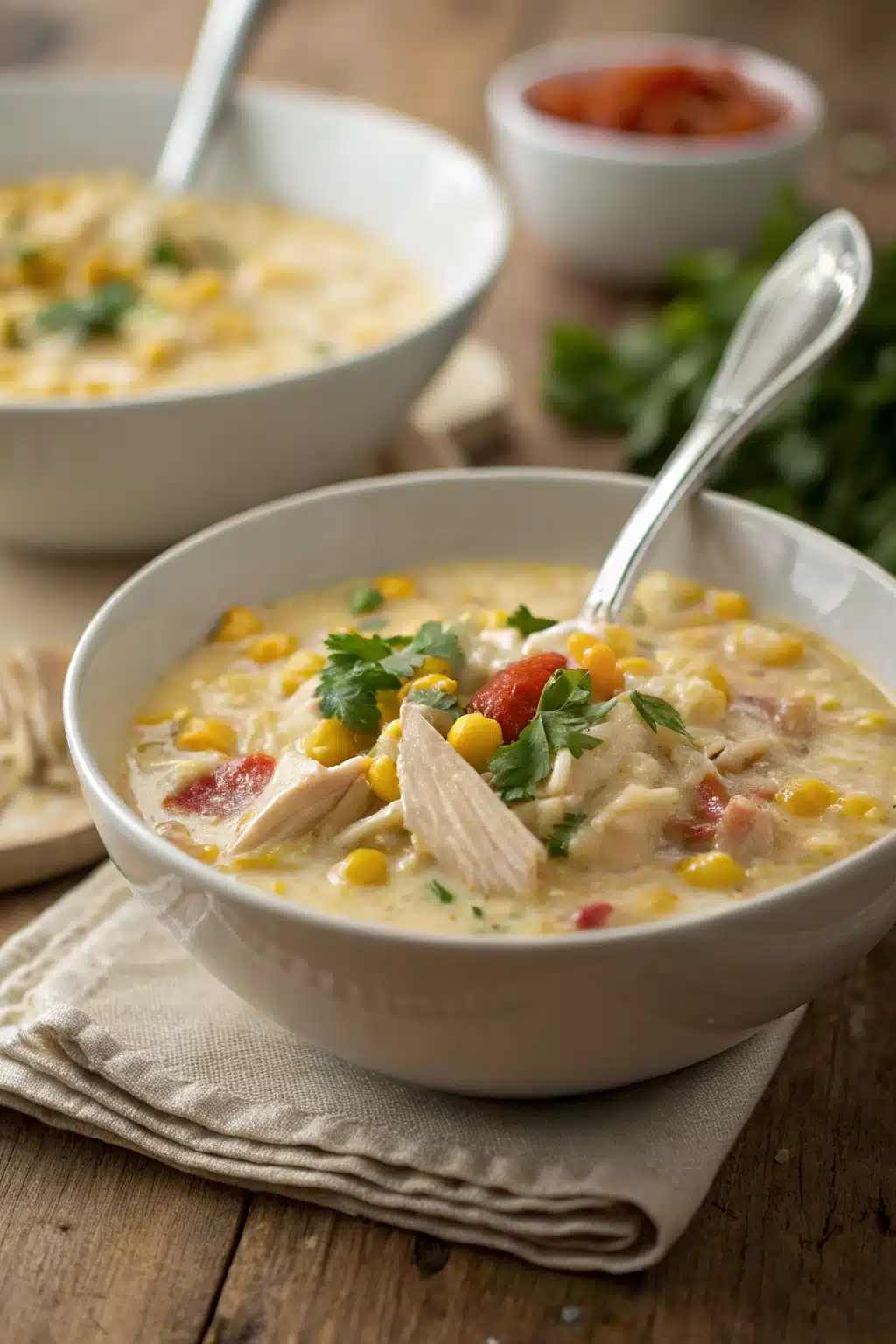 Chicken Corn Chowder ingredients organized and measured on kitchen counter