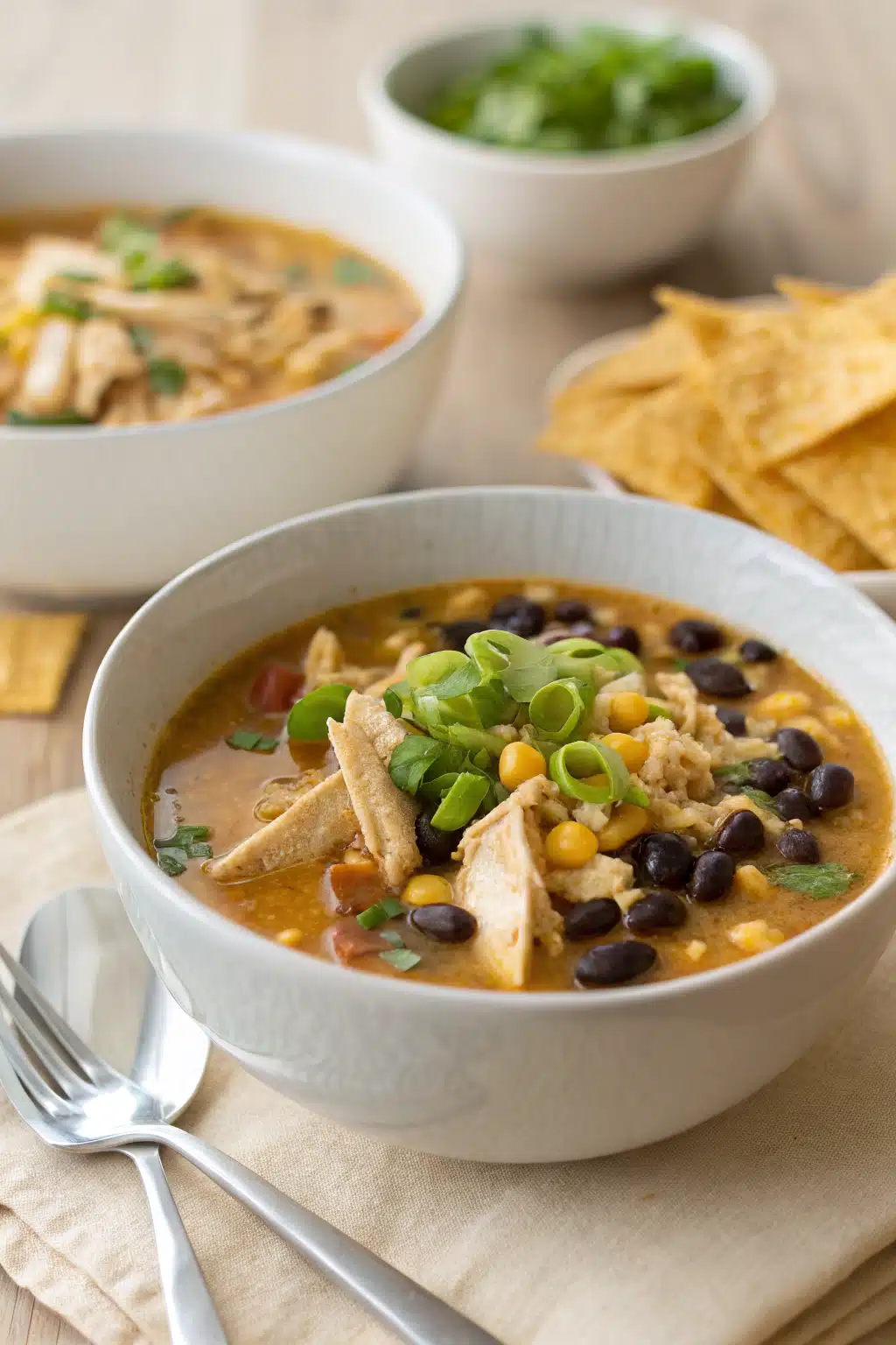 Chicken Enchilada Soup ingredients organized and measured on kitchen counter