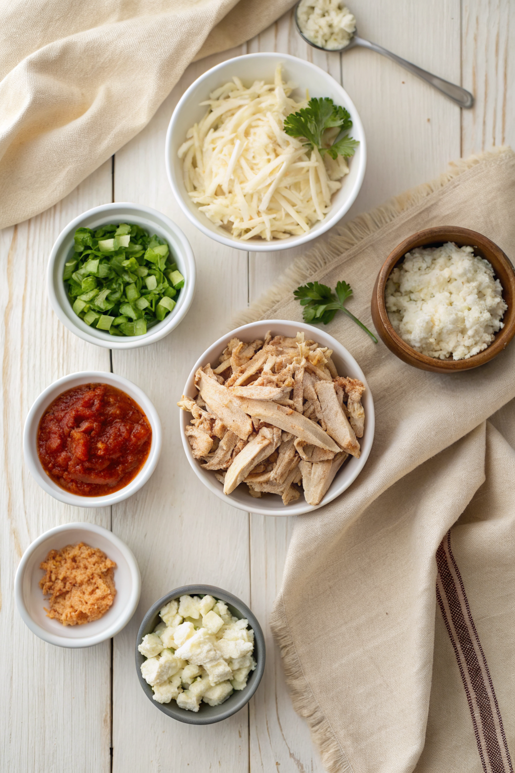 Chicken Enchiladas beautifully presented from an overhead angle