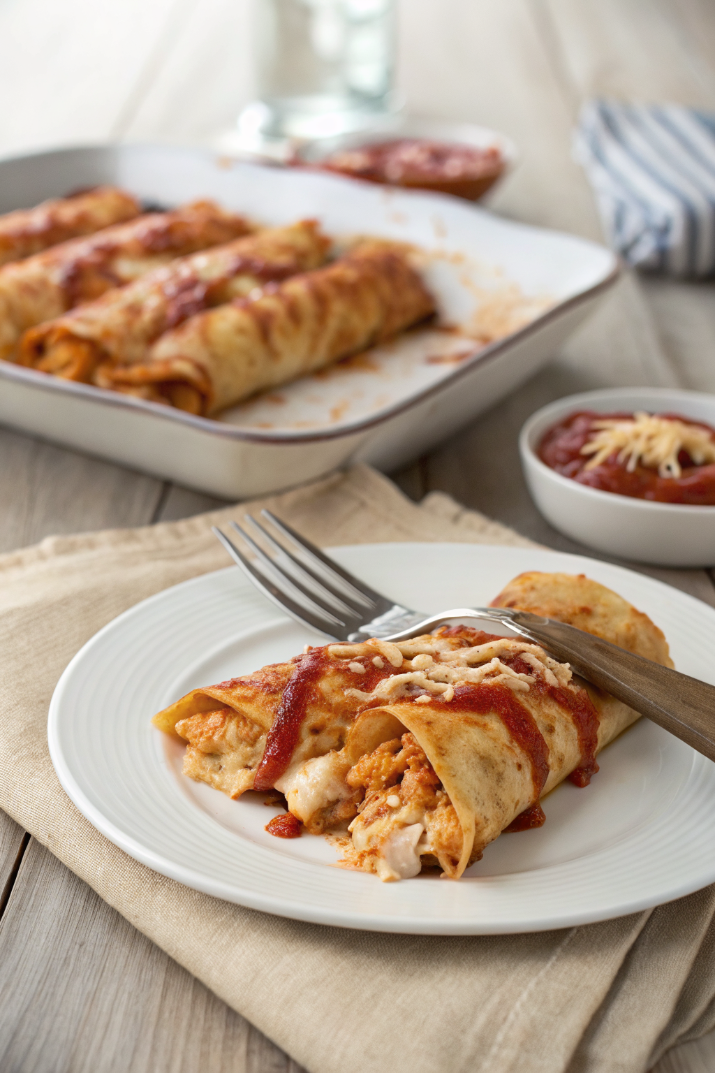Chicken Enchiladas ingredients organized and measured on kitchen counter