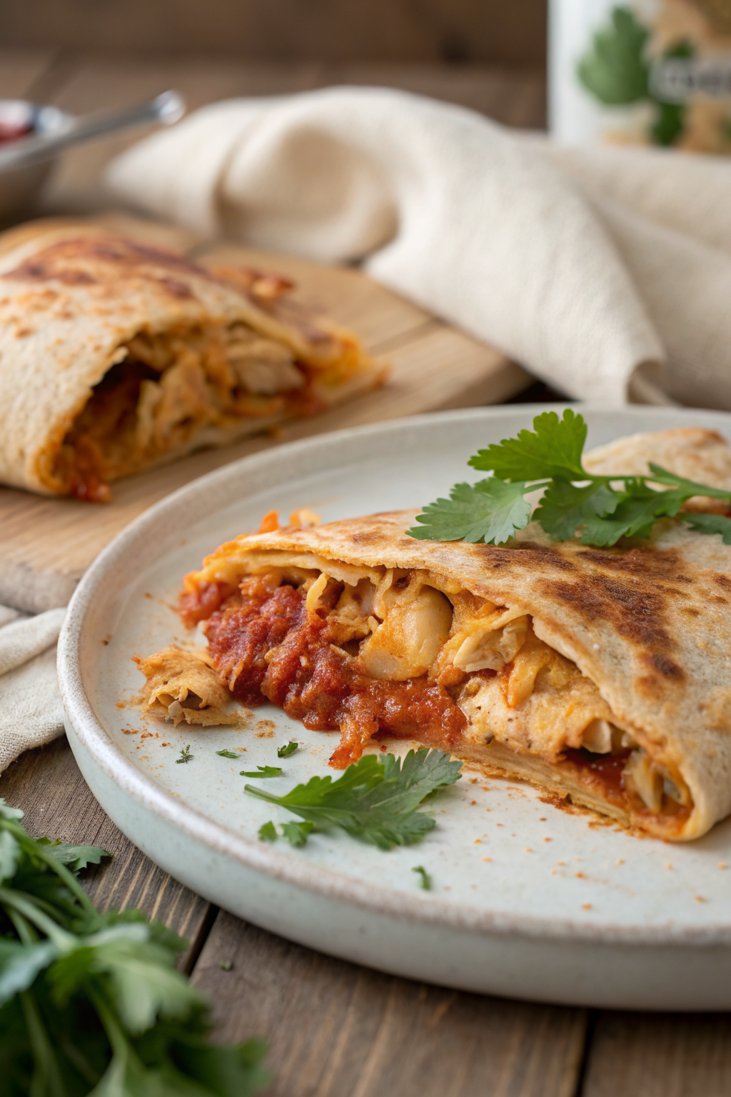 Chicken Enchiladas slice on plate showing perfect texture and swirl pattern