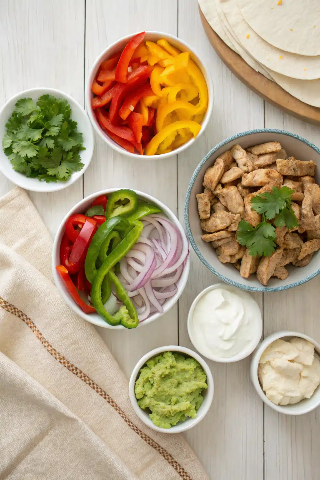 Chicken Fajitas ingredients organized and measured on kitchen counter