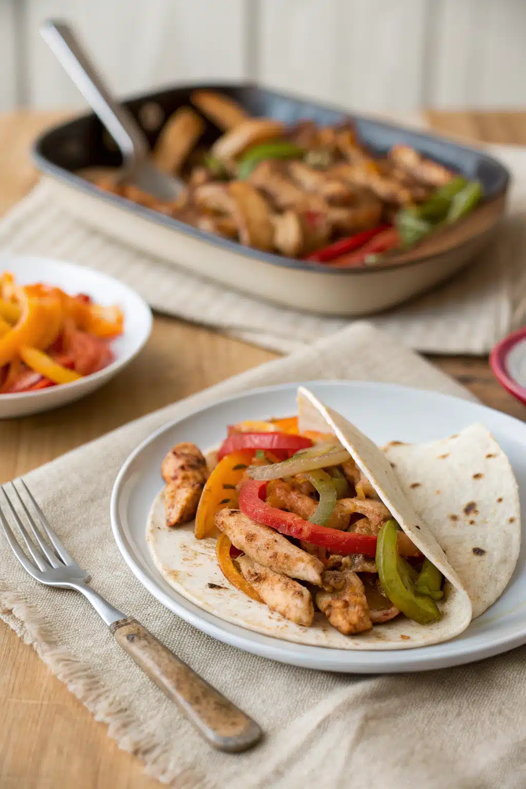 Chicken Fajitas ingredients organized and measured on kitchen counter