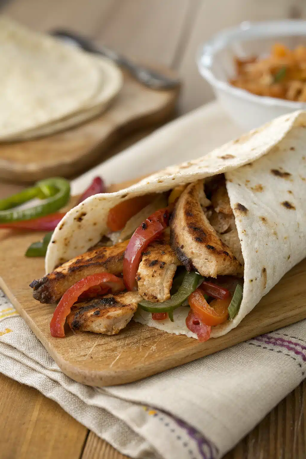 Chicken Fajitas slice on plate showing perfect texture and swirl pattern