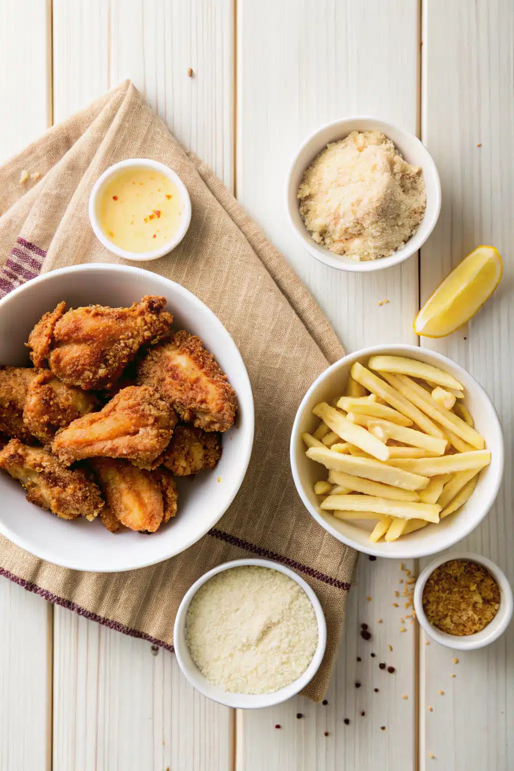Southern Fried Chicken beautifully presented from an overhead angle