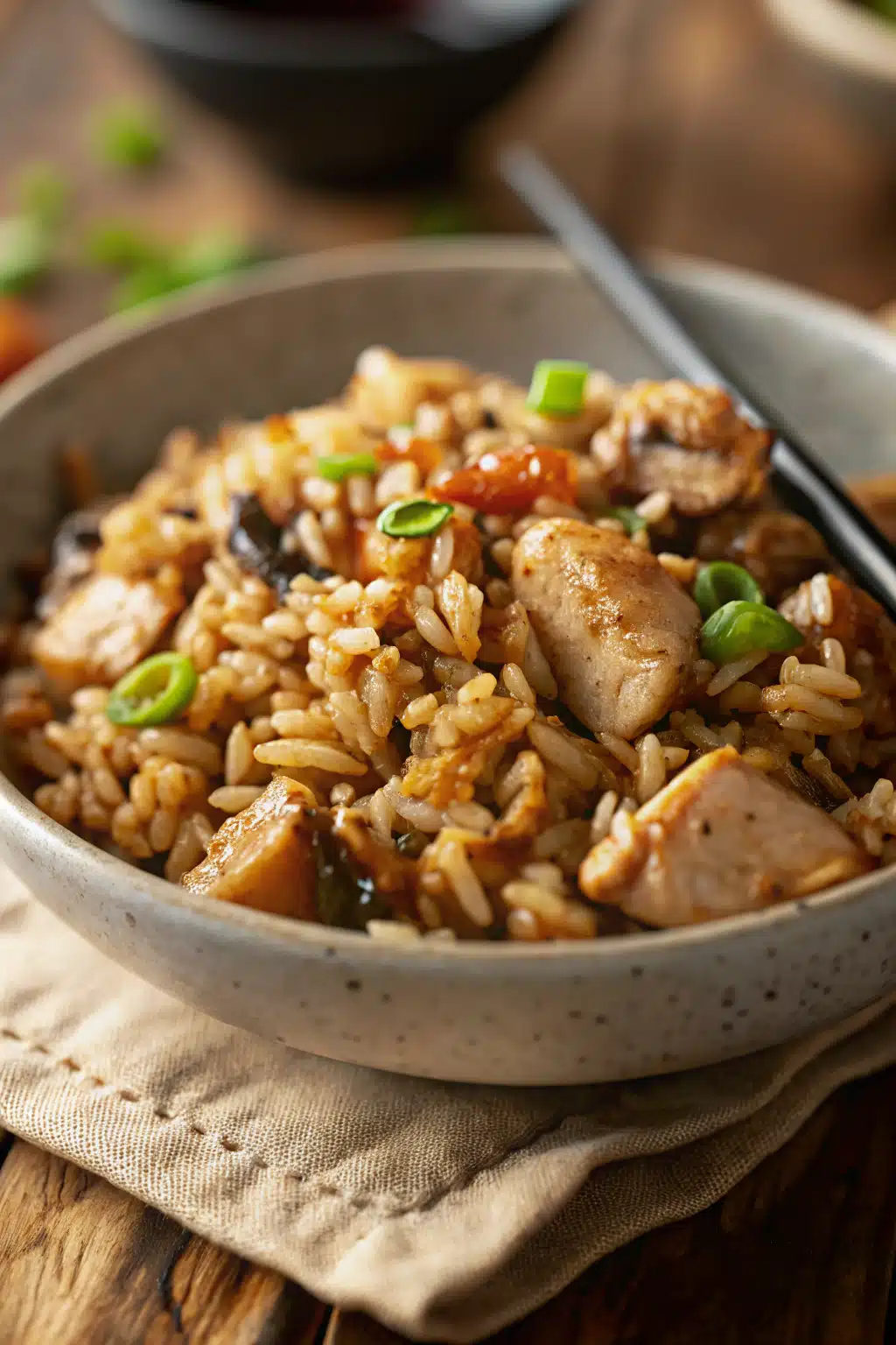 Chicken Fried Rice slice on plate showing perfect texture and swirl pattern