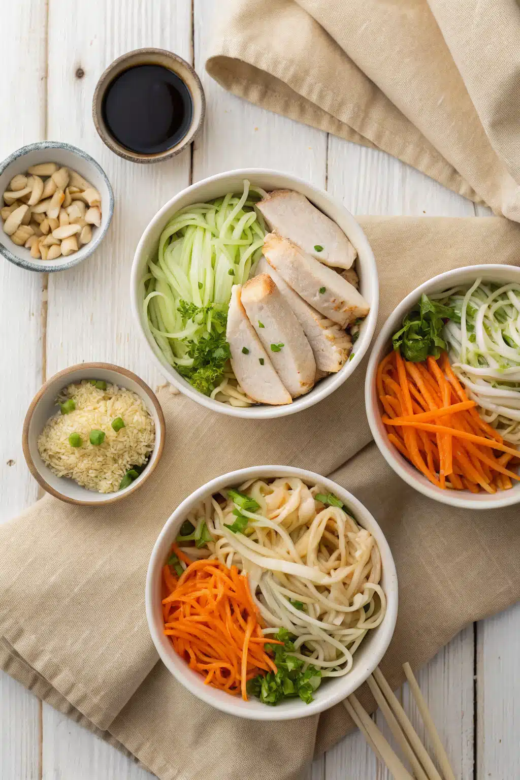 Chicken Lo Mein Recipe beautifully presented from an overhead angle