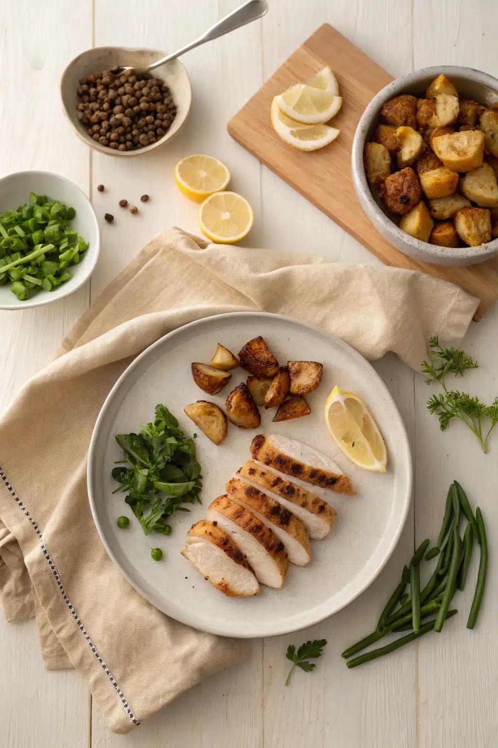 Chicken Recipes beautifully presented from an overhead angle