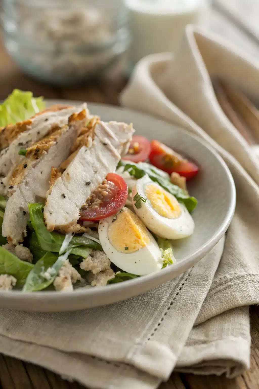 Chicken Salad Recipe slice on plate showing perfect texture and swirl pattern
