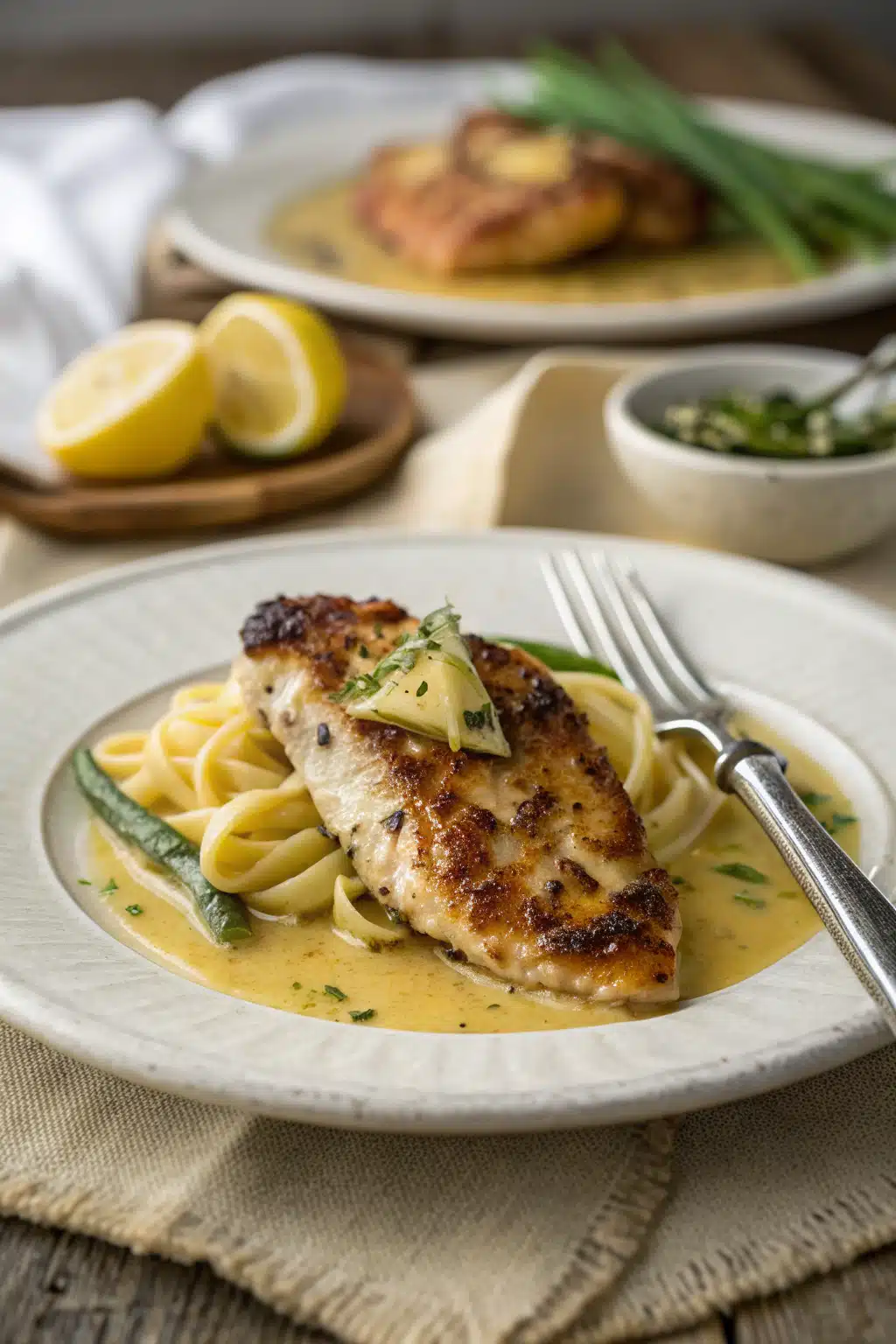 Chicken Scallopini ingredients organized and measured on kitchen counter