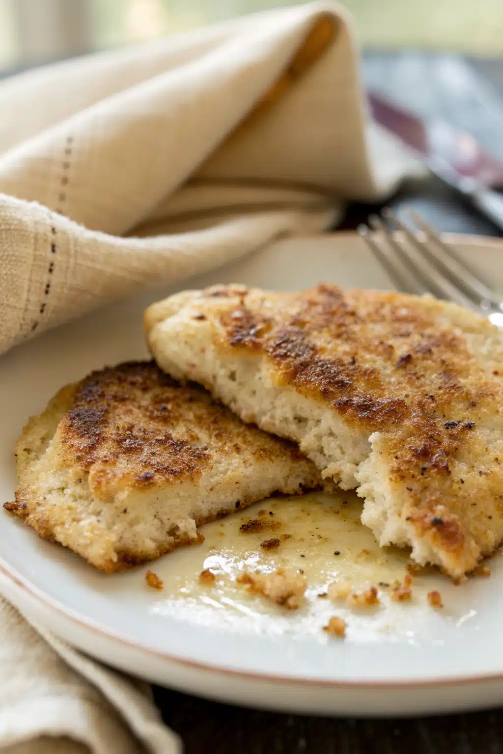 Chicken Scallopini slice on plate showing perfect texture and swirl pattern