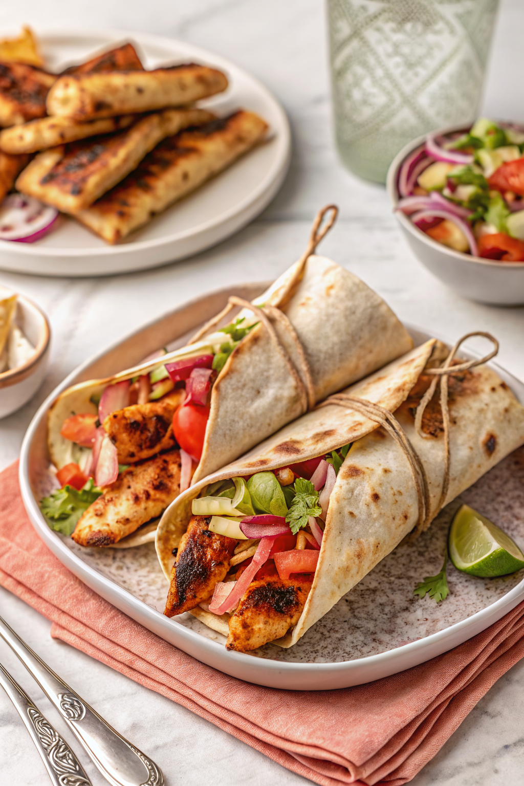 Chicken Shawarma beautifully presented from an overhead angle