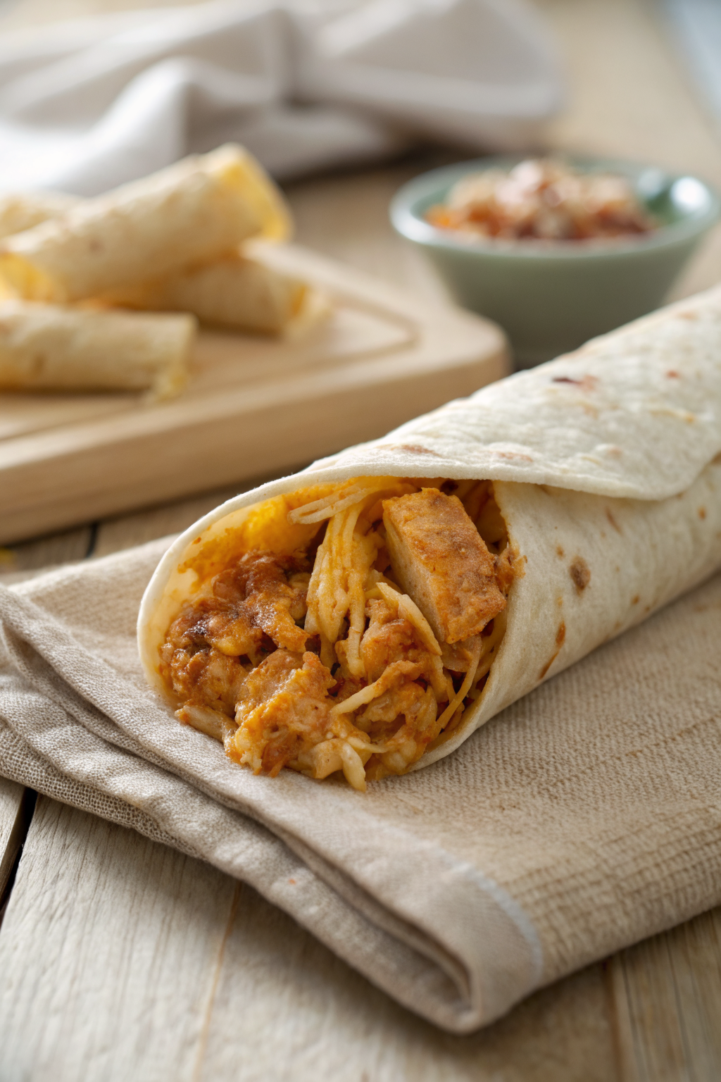 Chicken Taquitos slice on plate showing perfect texture and swirl pattern