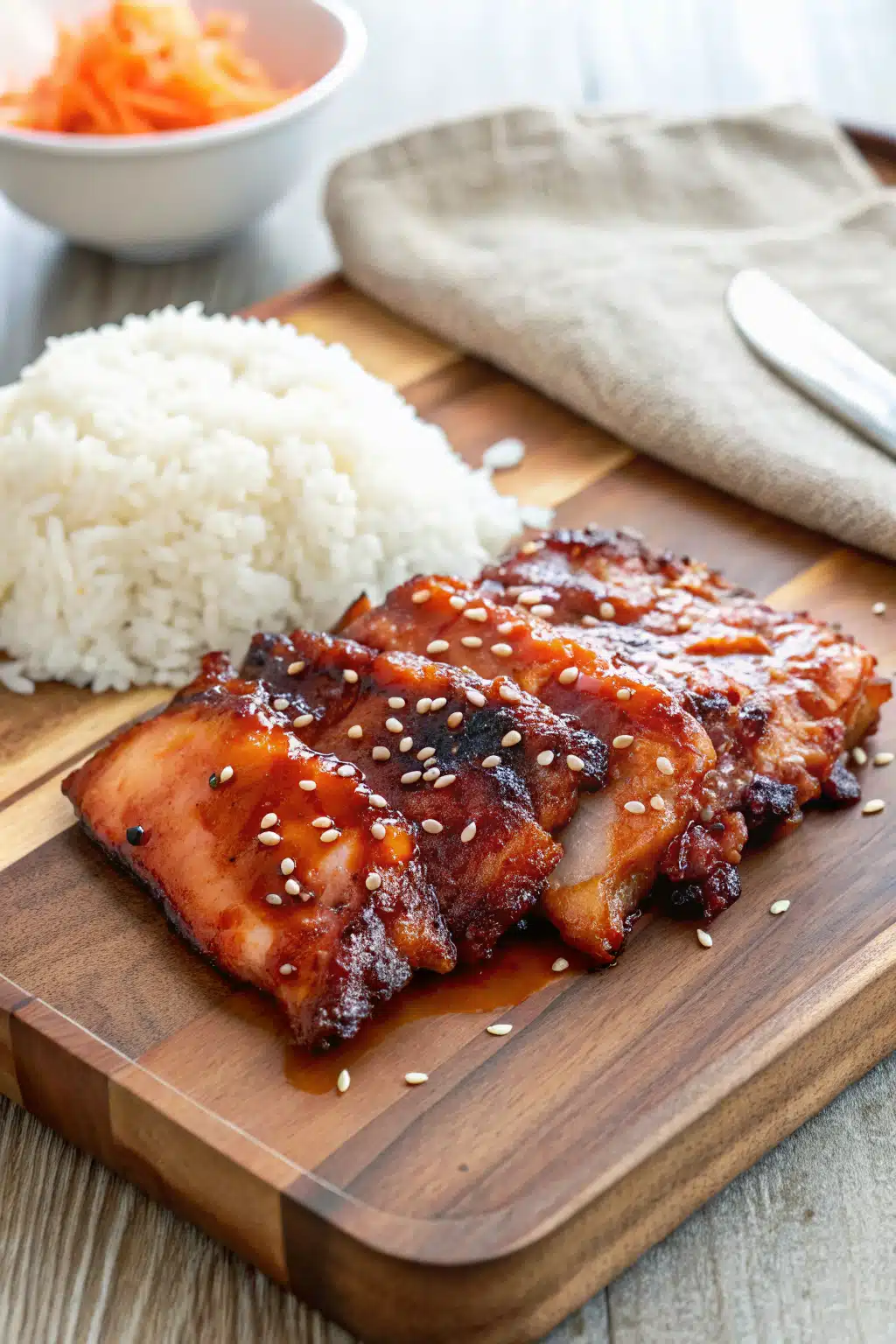Chicken Teriyaki slice on plate showing perfect texture and swirl pattern