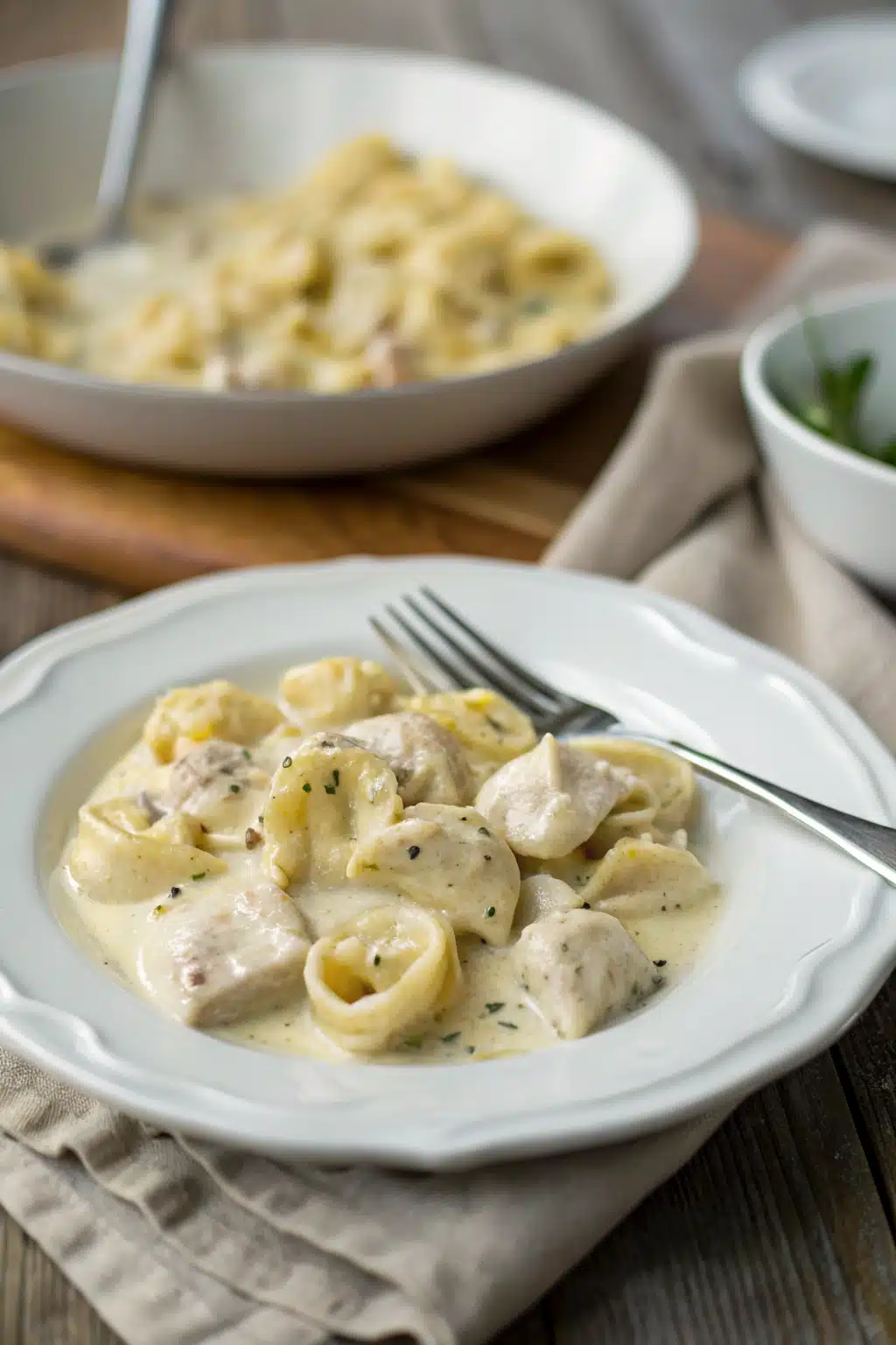 Chicken Tortellini Alfredo ingredients organized and measured on kitchen counter