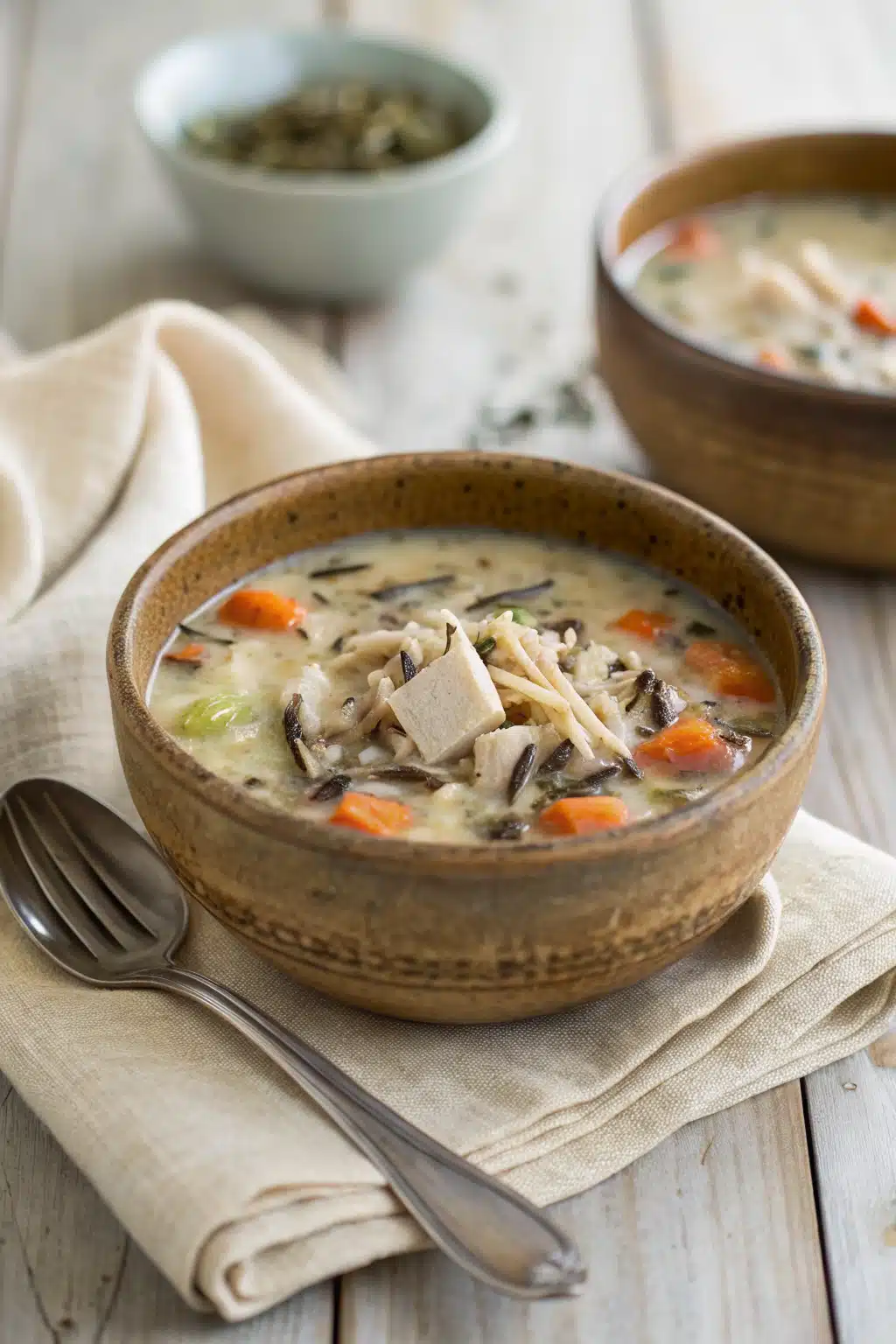 Chicken Wild Rice Soup ingredients organized and measured on kitchen counter