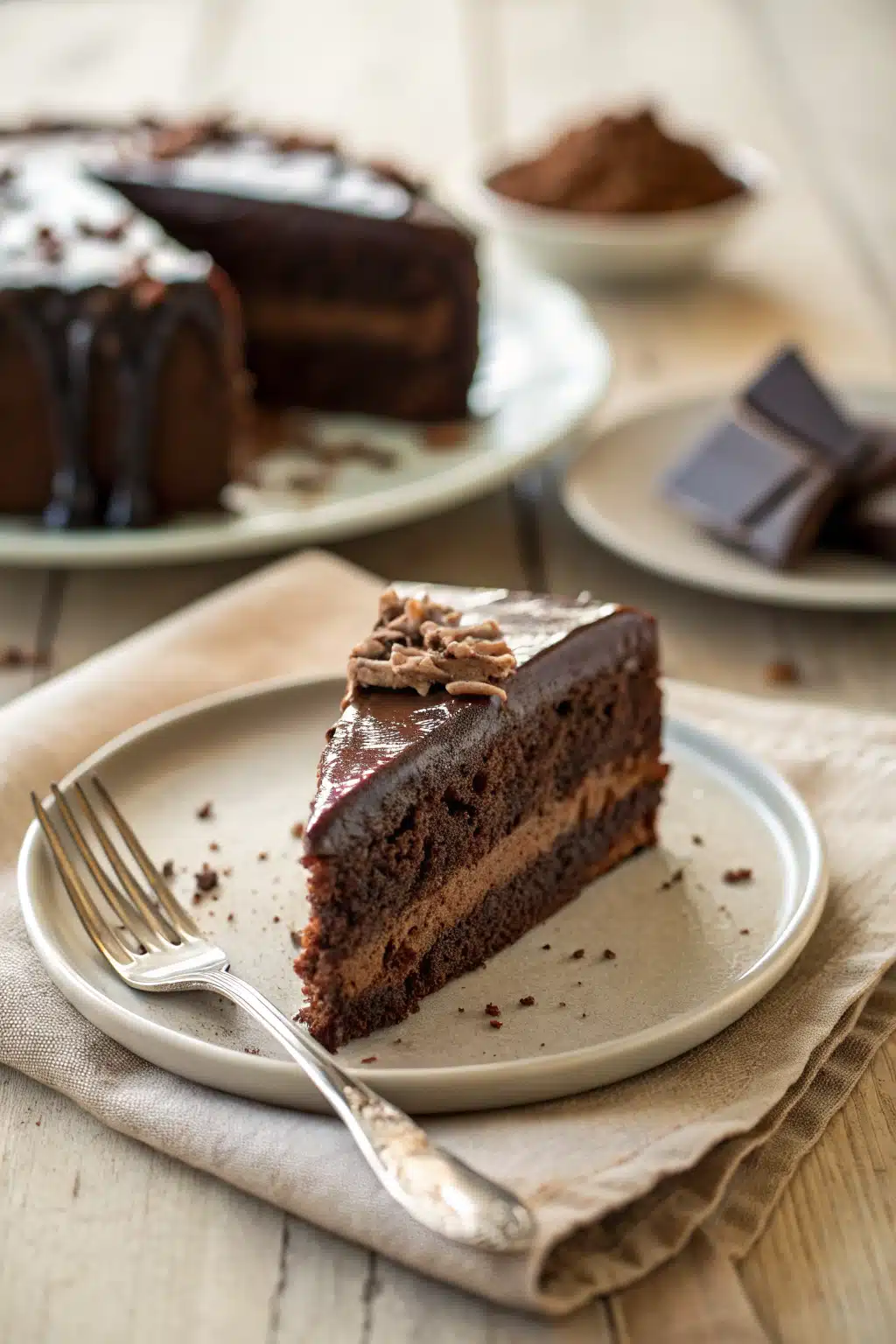 Chocolate Cake ingredients organized and measured on kitchen counter