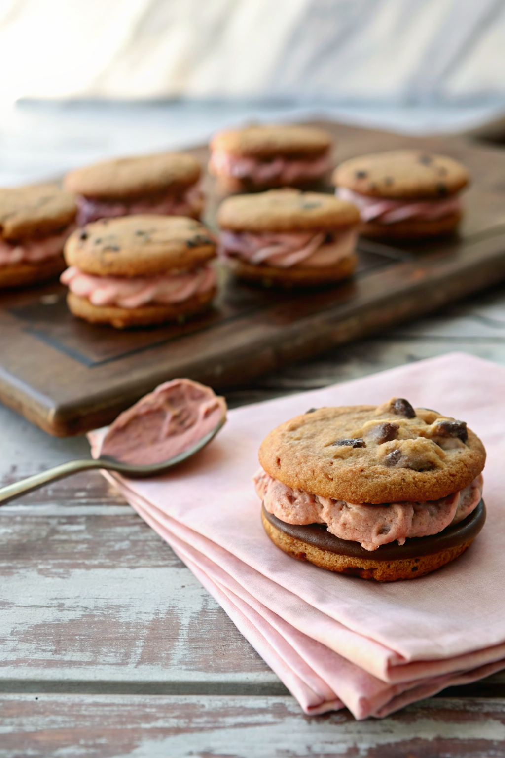 Chocolate Chip Cookie Sandwiches with Nutella Cream Cheese Filling ingredients organized and measured on kitchen counter