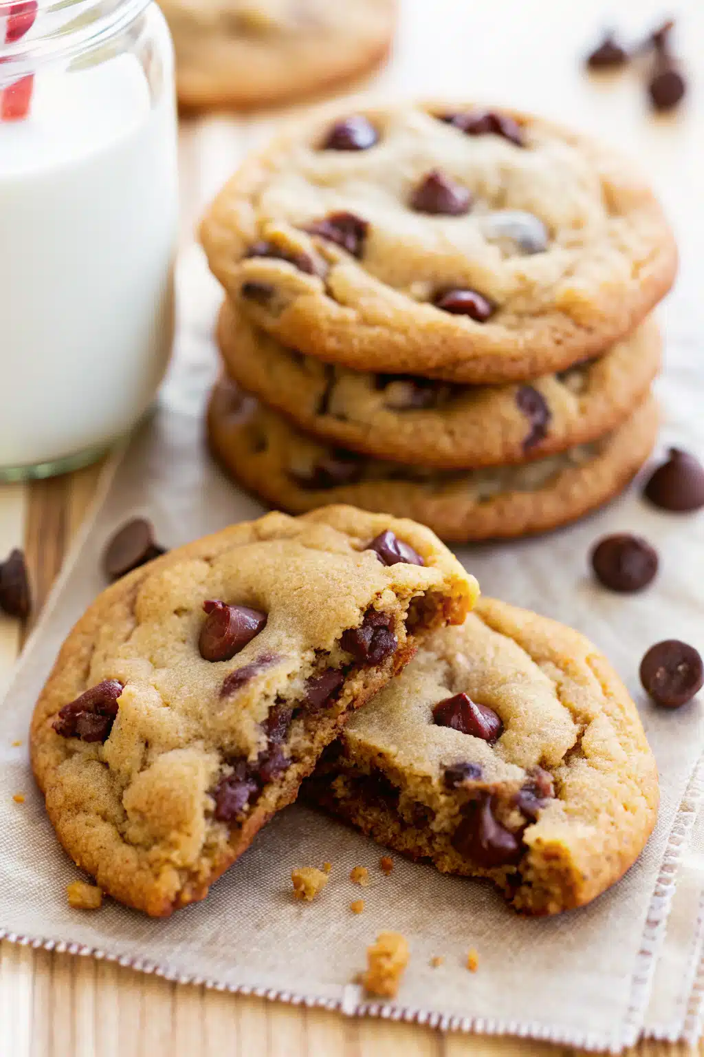 Chocolate Chip Cookies slice on plate showing perfect texture and swirl pattern