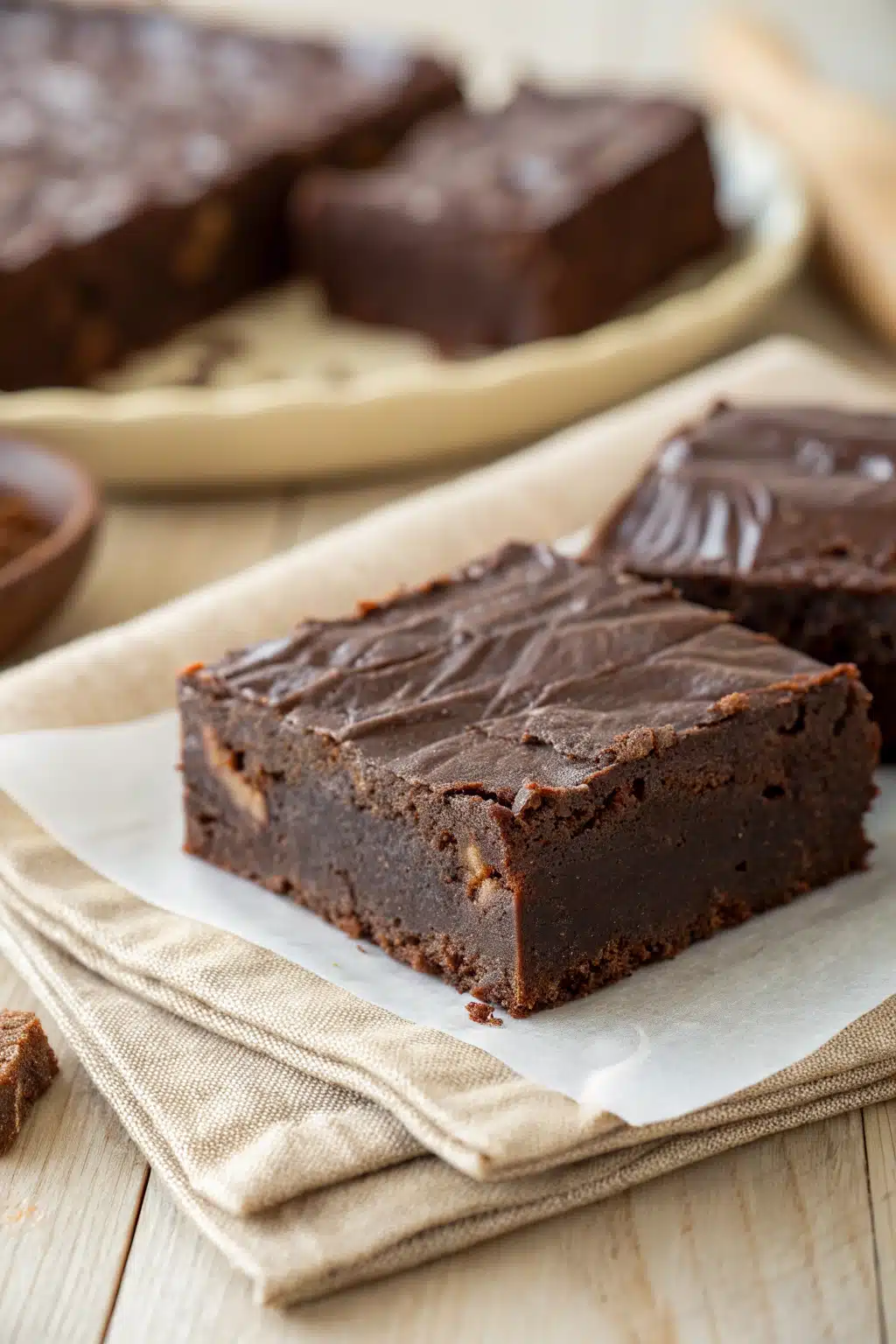 Chocolate Fudge slice on plate showing perfect texture and swirl pattern
