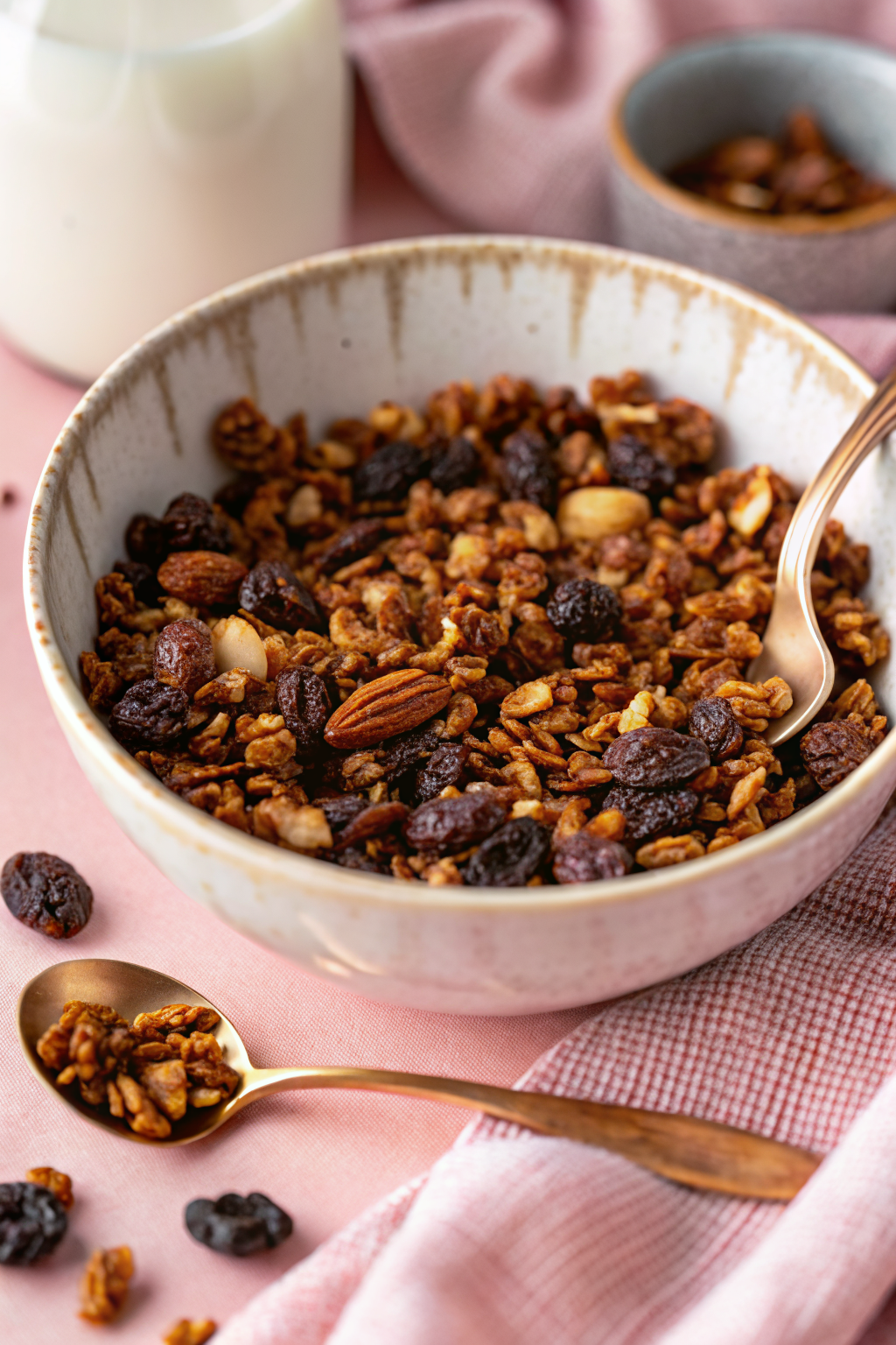 Chocolate Granola slice on plate showing perfect texture and swirl pattern