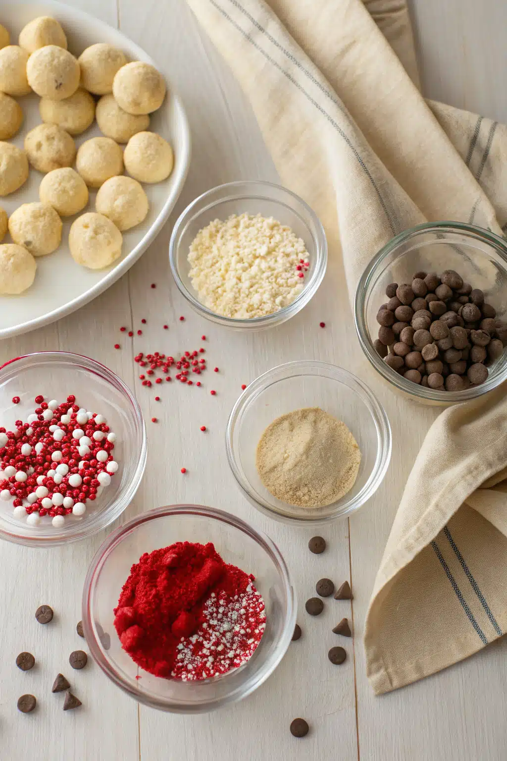 Christmas Cookies ingredients organized and measured on kitchen counter
