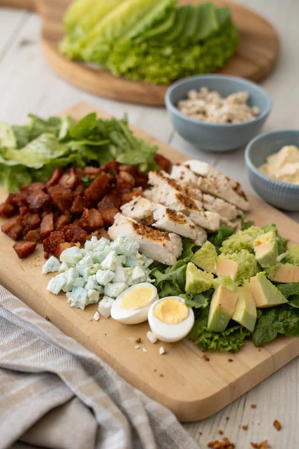 Cobb Salad beautifully presented from an overhead angle