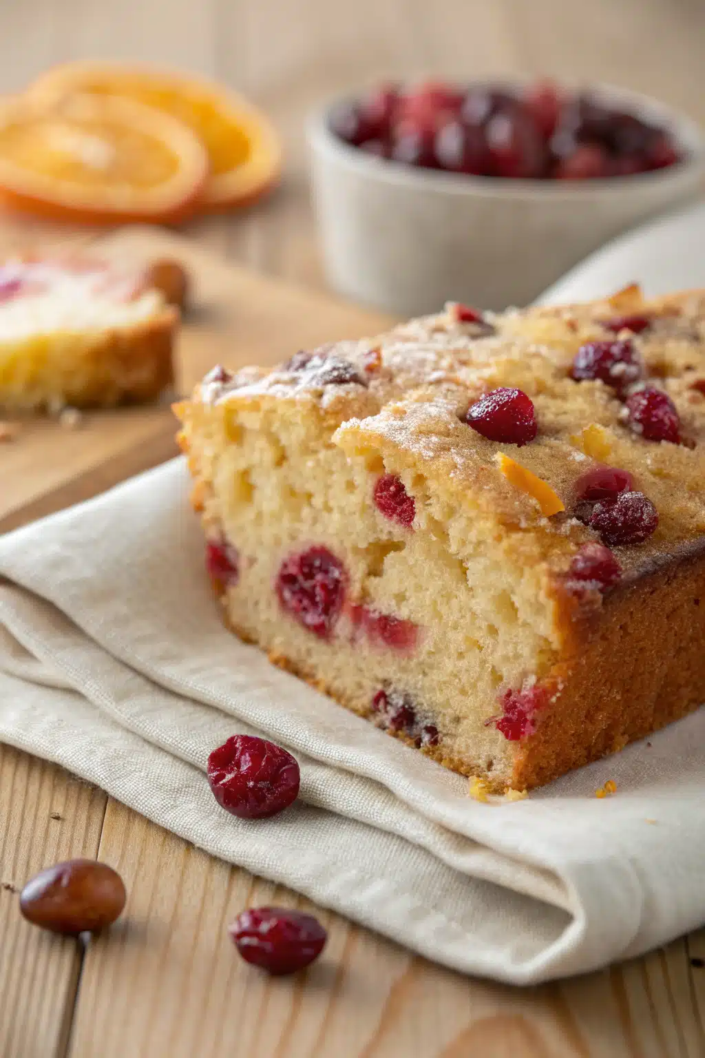 Cranberry Orange Bread slice on plate showing perfect texture and swirl pattern