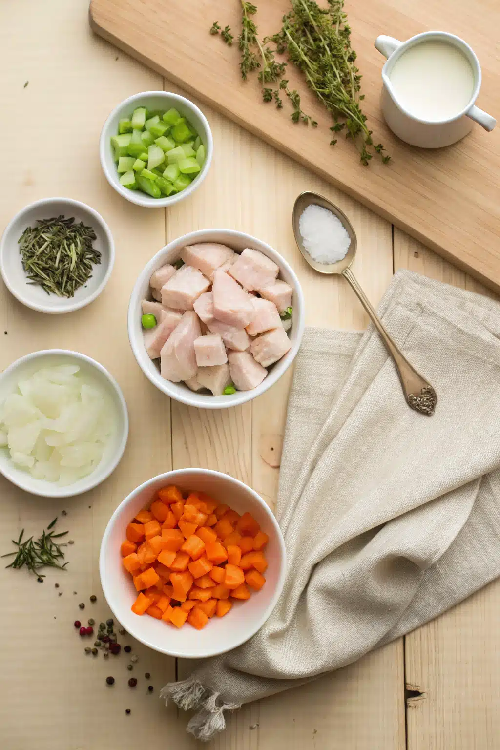 Cream Of Chicken Soup beautifully presented from an overhead angle