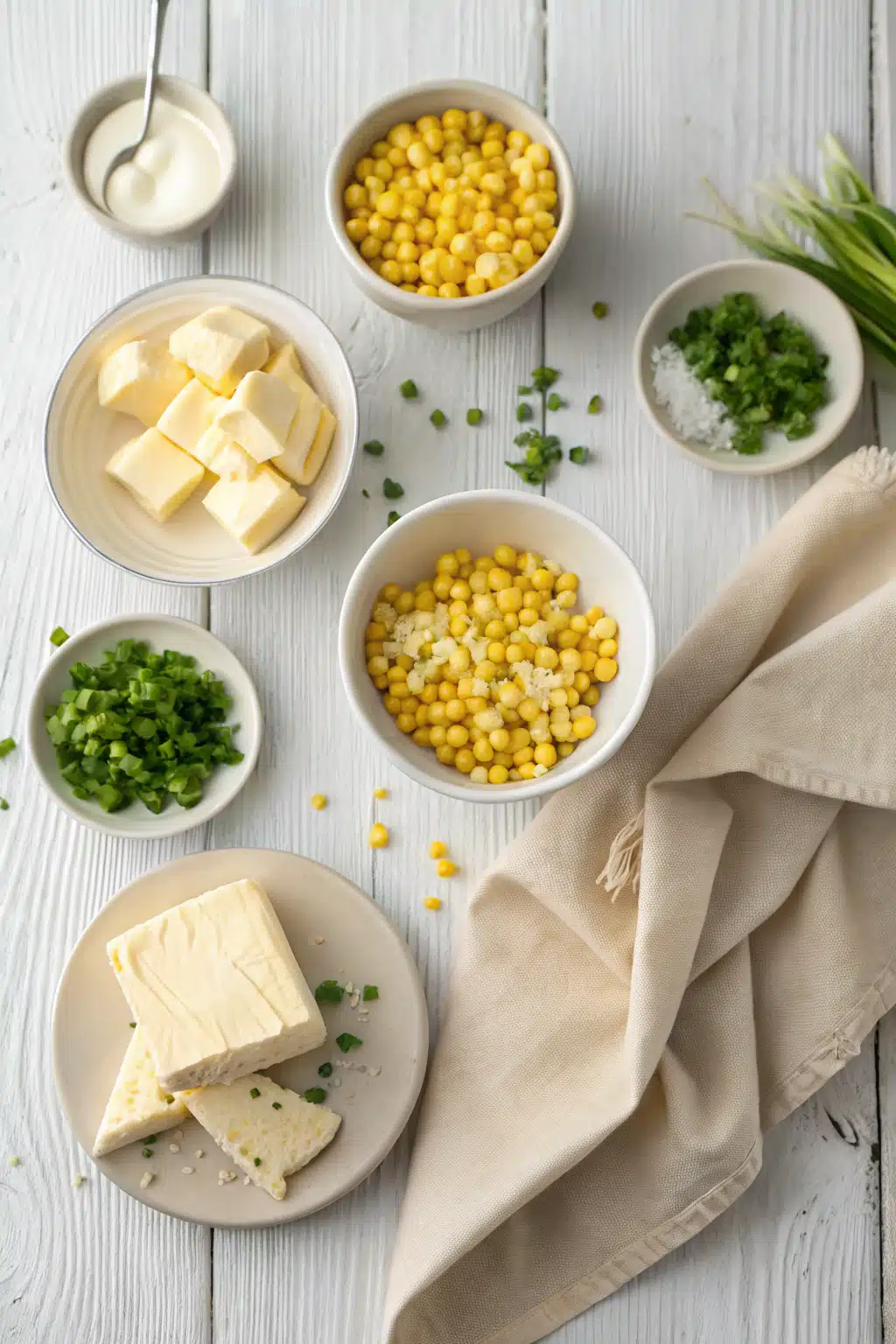 Creamed Corn beautifully presented from an overhead angle