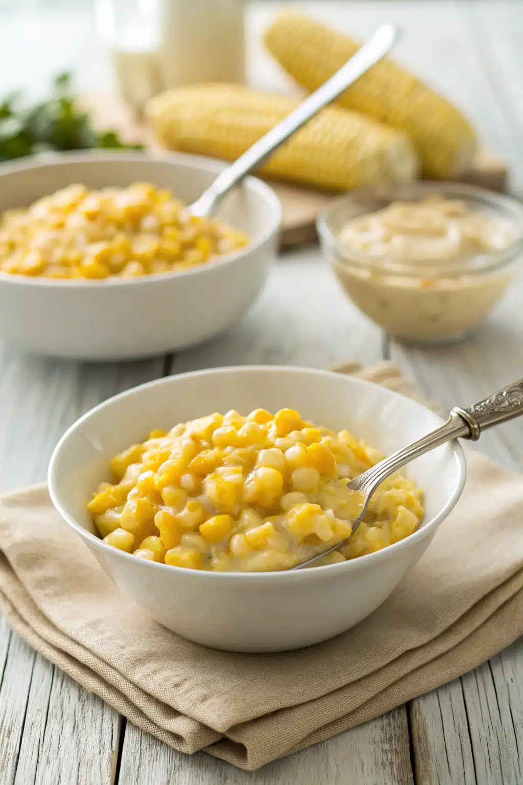 Creamed Corn ingredients organized and measured on kitchen counter