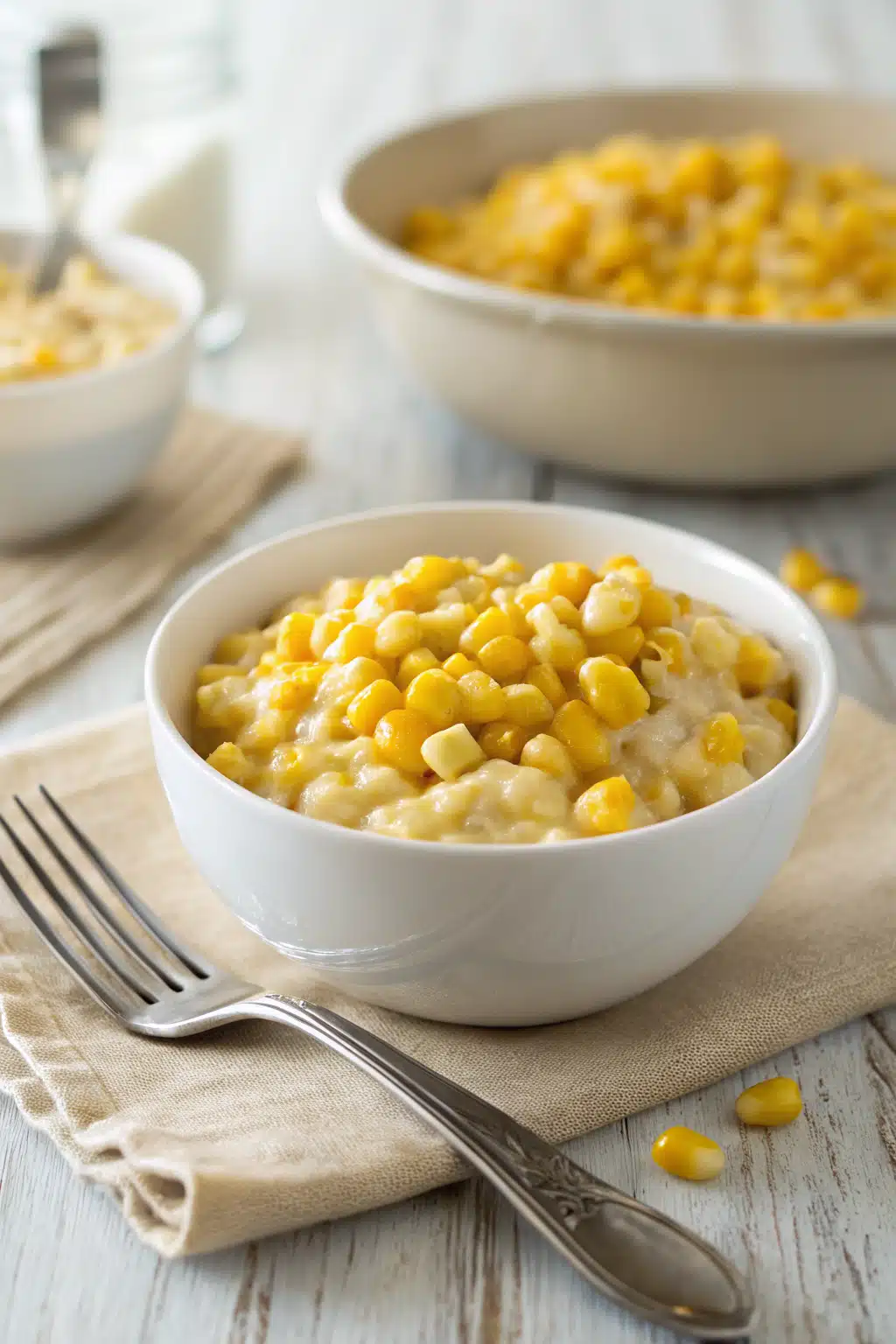 Creamed Corn Recipe ingredients organized and measured on kitchen counter