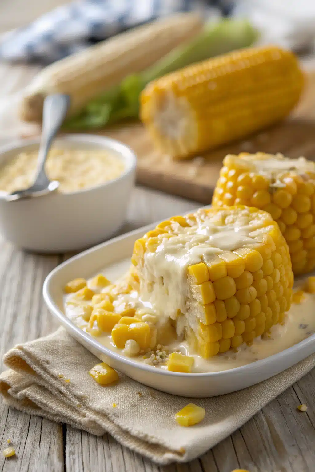 Creamed Corn slice on plate showing perfect texture and swirl pattern