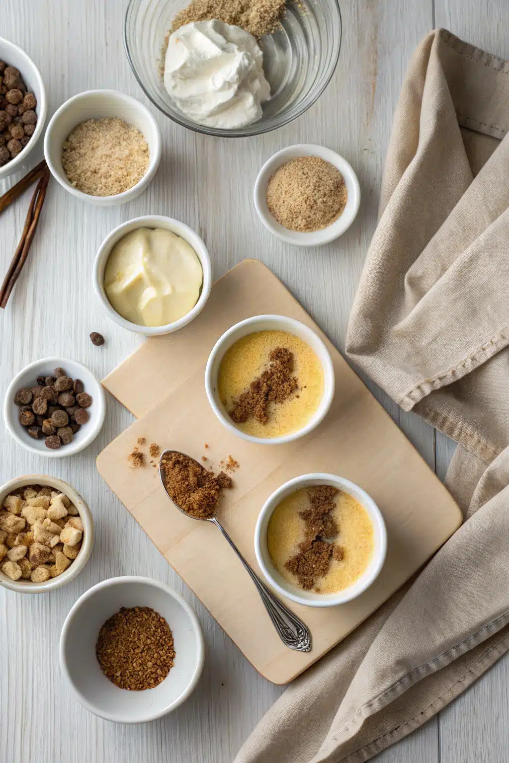 Creme Brulee Tips beautifully presented from an overhead angle