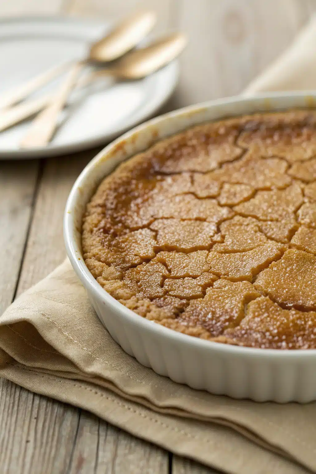 Creme Brulee Tips slice on plate showing perfect texture and swirl pattern