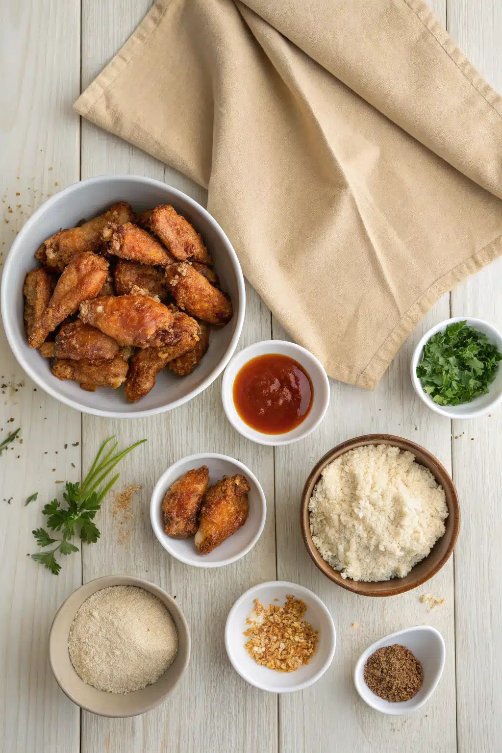Crispy Air Fryer Chicken Wings beautifully presented from an overhead angle