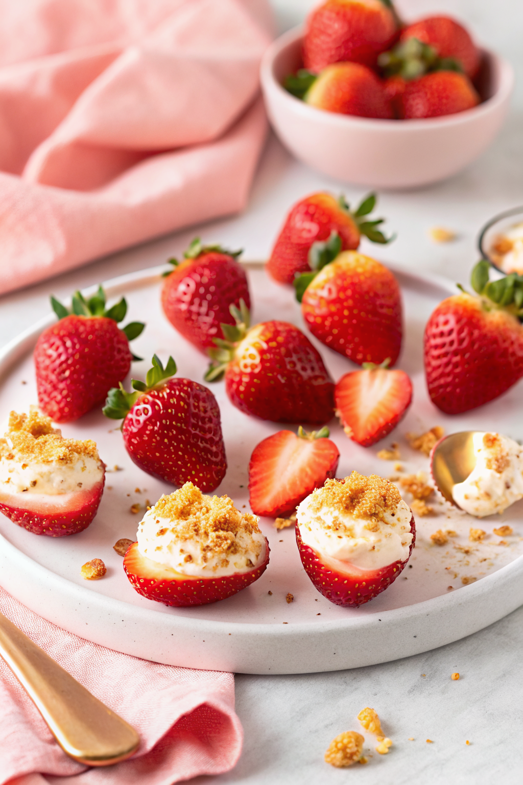 Deviled Strawberries slice on plate showing perfect texture and swirl pattern