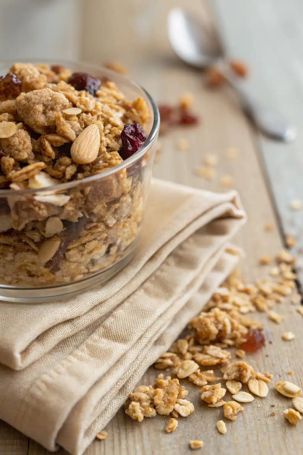 Easy Homemade Granola Recipe slice on plate showing perfect texture and swirl pattern