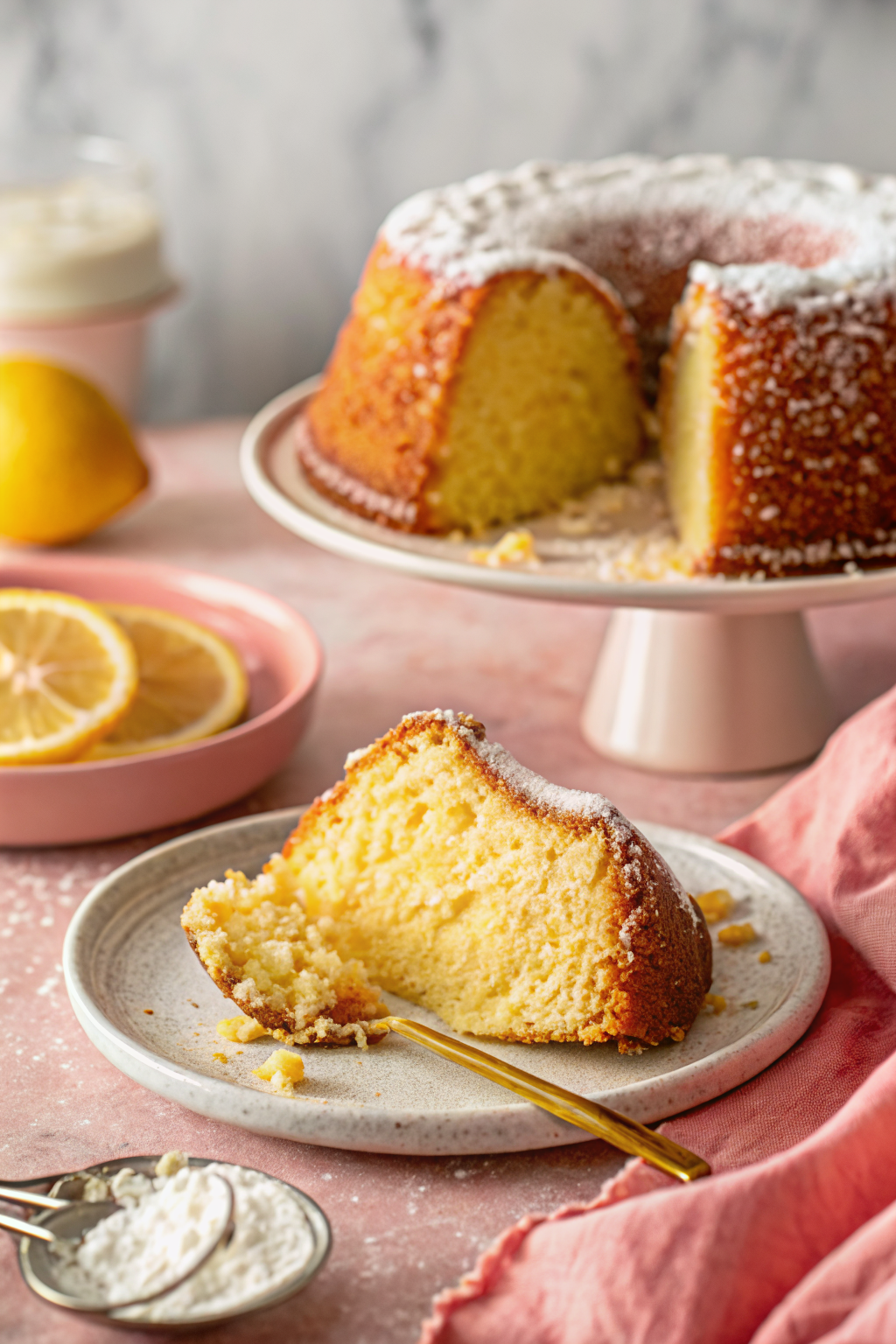 Lemon Bundt Cake ingredients organized and measured on kitchen counter