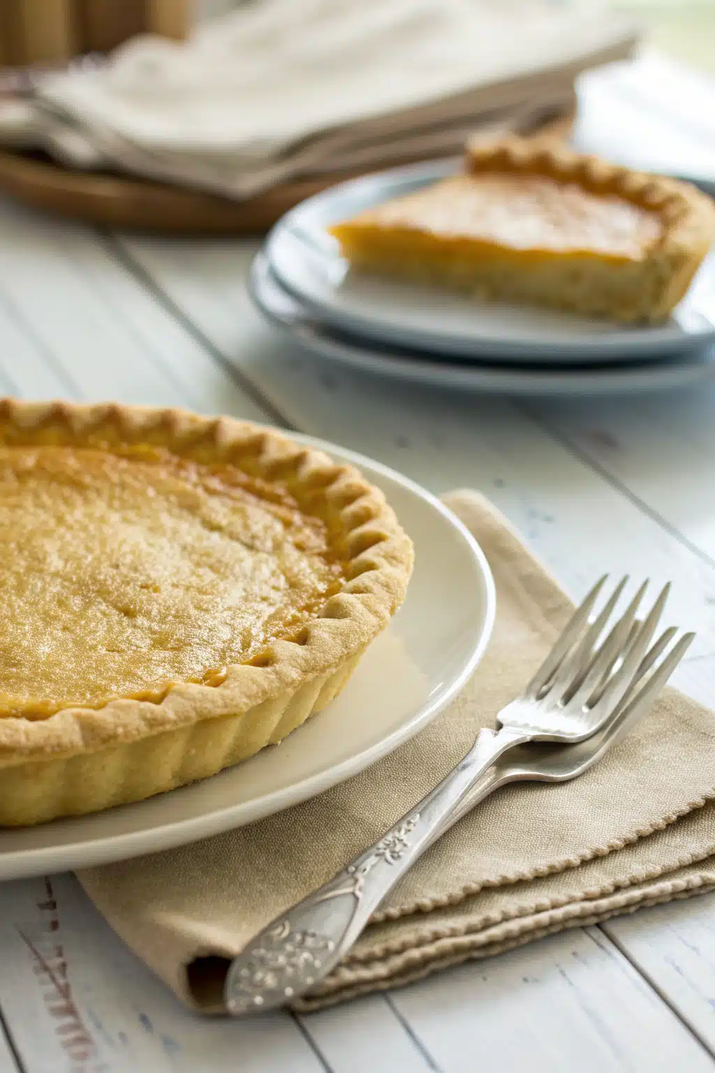 Easy Pie Crust Recipe ingredients organized and measured on kitchen counter